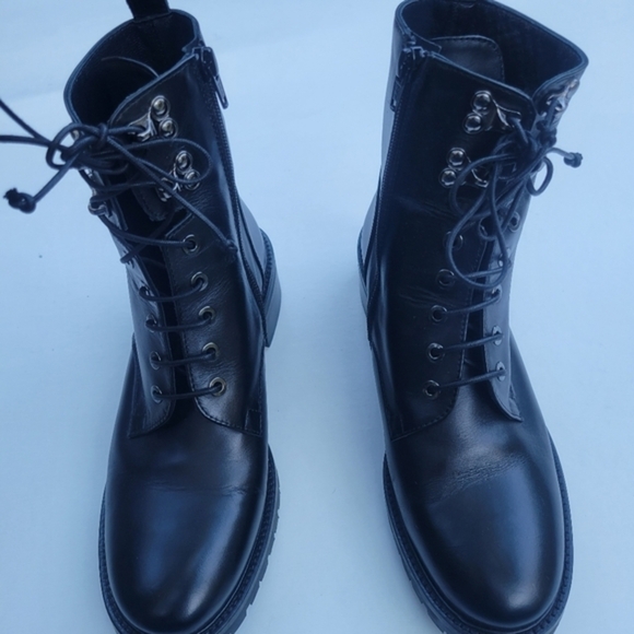 Napoleoni Shoes - Napoleoni Made in Italy, black leather combat boots,zip lace-up, size 38/ us 7.5